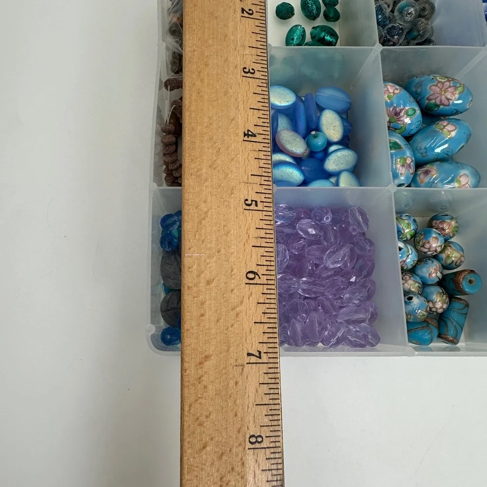 Large Blue Glass Bead Lot Jewelry Making Supplies Cloisonne Cat Eye Organizer